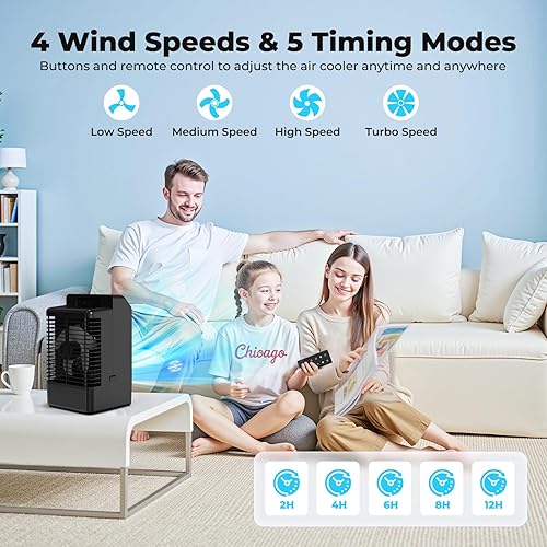 Climatiseur Mobile avec Ecran, 1000 ml Refroidisseur D'air, 4-EN-1 Ventilateur Humidificateur Mini Clim avec Double Pulvérisation et Lumière, 4 Vitesses de Synchronisation Climatiseurs Portables - Nail Gallerys