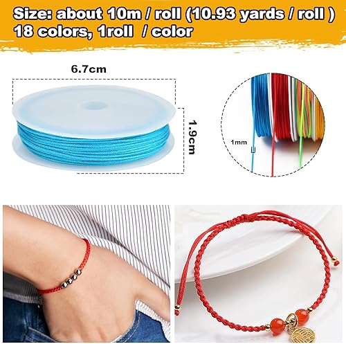 NAROSEBE 18 PCS Fil de Nylon pour Bracelet, Cordon de Cirée Cordon Nylon, 1mm Cordon pour Bracelet, 10m Bracelet de Fil en Macramé, Fils Bracelet pour la Fabrication de Bijoux Bricolage, 18 Couleurs - Nail Gallerys