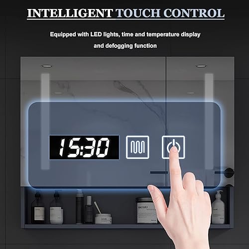 LAMEDOAT Armoire de Salle de Bain rectangulaire éclairée par LED avec Miroir, Armoire de Salle de Bain avec lumières et Organisateur de Rangement Anti-buée (Couleur : Beige, Taille : 120 cm) - Nail Gallerys