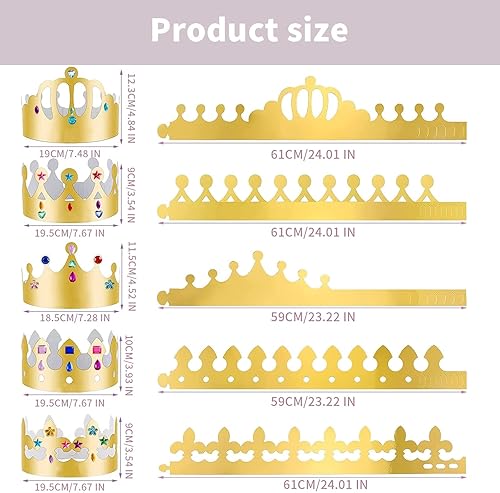 Lot de 25 couronnes en papier doré avec 9 feuilles d'autocollants strass et 10 feuilles d'autocollants en forme de lettres numérotées pour fête d'anniversaire - Nail Gallerys