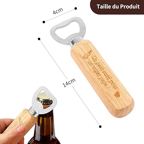 Hapculon Idee Cadeau Papa Décapsuleur, Décapsuleur en Bois Personnalisable, Décapsuleur en Bois Personnalisé avec Poignée en Bois avec Gravure pour Fête des Pères Noël Anniversaire - Nail Gallerys
