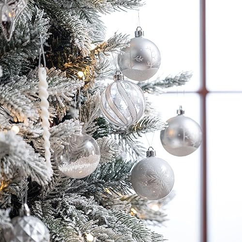 Victor's Workshop Boules de Noël Argent et Blanc Incassables - Ornements pour Décor d'Arbre, Décoration de Sapin - Emballage en Papier Kraft 54pcs 3cm - Nail Gallerys