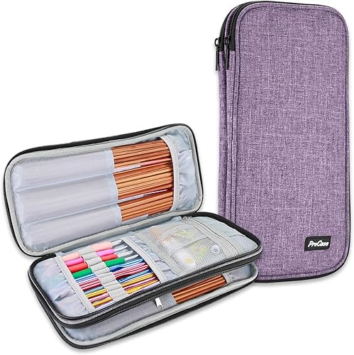ProCase Trousse Double (Pas d’Accessoires Inclus) pour Accessoires et Outils de Crochet, Petit Sac pour Crochet Aiguille Tricot Circulaire (jusqu'à 28 cm)-Violet - Nail Gallerys