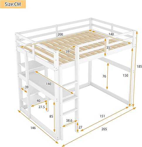 Dolamaní Lit mezzanine pour enfant avec espace de rangement, entièrement en pin, lits avec 4 compartiments de rangement et 1 plateau de bureau (blanc, B, double), WX000114AAE-73 - Nail Gallerys