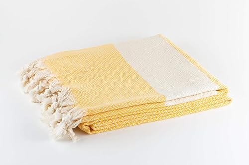 BABEL ARTESANIA Serviette de Plage Turc XL Coton Bio - Pestemal Fouta Pareo - Serviette de Sauna Serviette de Bain Serviette de Douche Serviette Hammam Serviette de Sport 100 x 180 cm (Amarillo) - Nail Gallerys