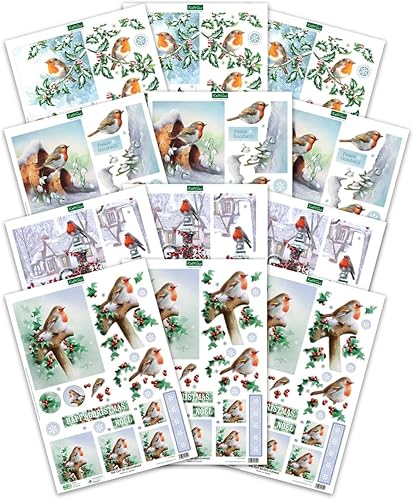 Katy Sue Lot de 12 feuilles de papier de découpage 3D pré-découpées pour la fabrication de cartes de Noël avec 4 motifs différents de rouge-gorges - Nail Gallerys