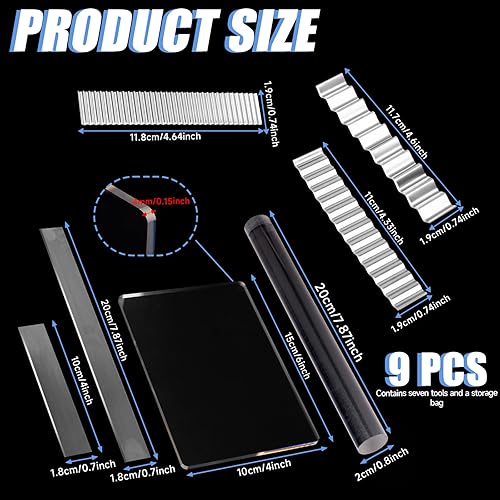 KALIONE Lot de 9 outils en verre acrylique avec rouleau d'argile polymère, plaque acrylique, forme rectangulaire, kit de lames d'argile pour argile, bricolage, formes, modélisation, sculpture - Nail Gallerys
