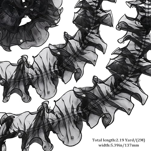 CABODYALS 137mm Blanc Organza Volants Garniture Vintage Perle Perlée Dentelle Applique Garniture Volants Plissés Tissu Tulle Ruban en Vrac pour Couture Fabrication Artisanat Robe de Mariée Décoration - Nail Gallerys