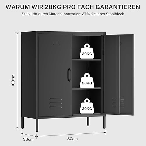 Commode à ventilation optimisée - Buffet en métal avec double porte, étagères réglables, stable et durable, avec instructions bien pensées (français non garanti), multi-usages, vert pâle - Nail Gallerys
