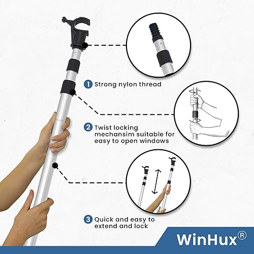 Manche télescopique WinHux® pour Ouverture et Fermeture de fenêtre Velux®, 1.2-3.0m Silver - Nail Gallerys