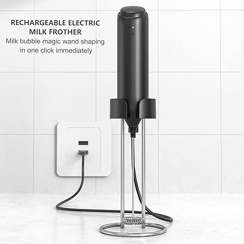 Mousseur à Lait Électrique à Main avec Support en Acier Inoxydable Recharge USB Mini Mousseur à Café Puissant pour Latte, Cappuccino, Chocolat Chaud - Nail Gallerys