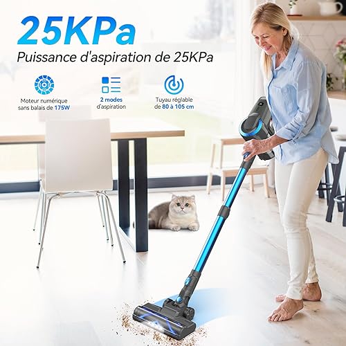 Générique Aspirateur Balai sans Fil, Aspirateur sans Fil, 6 en 1 Aspirateur Puissant Aspirateur sans Fil Puissant 50 Minutes d'Autonomie, Brosse LED, Aspirateur Balai pour Tapis Sols Poils d'animaux - Nail Gallerys
