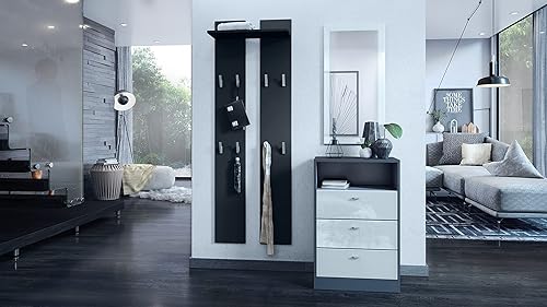 Vladon Panneau Mural 170, Meuble Porte-Manteau composé de 2 Panneaux et 1 étagère, Noir Mat (58 x 170 x 21 cm) - Nail Gallerys