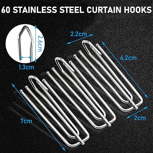 Vegena Lot de 60 crochets à rideaux en acier inoxydable avec 4 dents, pinces à rideaux, crochets pour rideaux et anneaux - Nail Gallerys