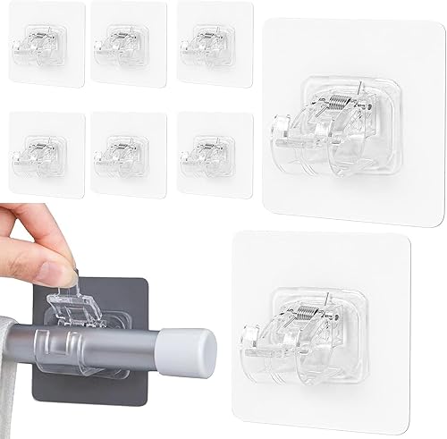 Minnhua Support de Tringle à Rideaux Autoadhésif Sans Percer - 8 Pièces Transparent pour Maison, Salle de Bain, Cuisine - Nail Gallerys