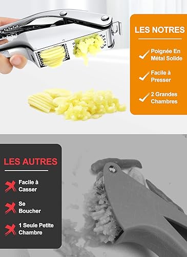 CIRYCASE Presse Ail Premium en Acier Inoxydable, Ecrase Ail durable 2 en 1 avec Poignée Ergonomique Antidérapante, Presse-Ail Inox Crochet de Suspension, Antirouille et Super Facile à Utiliser - Nail Gallerys