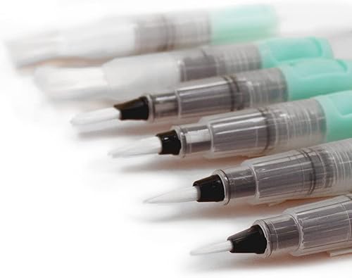 Craftelier - Lot de 6 pinceaux (3 à pointe fine et 3 à pointe large) avec réservoir d'eau ou Waterbrush pour aquarelles, calligraphie, lettrage et autres travaux manuels - Nail Gallerys