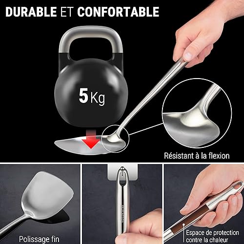 YOSUKATA Spatule et Louche Pour Poêle Wok 43,5 cm - Spatule Plancha Inox et Louche Cuisine Inox Professionnel - Ustensiles de Cuisine Inox - Spatule Wok en acier inoxydable 304 - Nail Gallerys