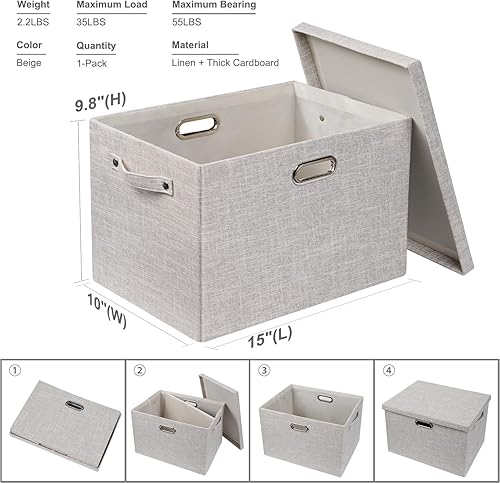 Bacs de rangement décoratifs en lin avec couvercles – Organisateurs de placards et boîtes de rangement pour vêtements – Boîtes de rangement pour placard, chambre d'enfant, chambre à coucher, bureau, - Nail Gallerys