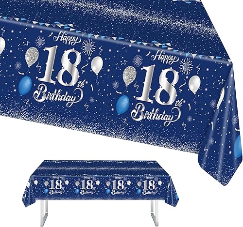 70 ans Nappe Anniversaire en Plastique, Bleu et Argent Nappe Fête 70 ans Anniversaire, Nappe Happy 70th Birthday 137x274cm Couverture Rectangulaire Nappe Party Linge de Table à Manger Cuisine Banquet - Nail Gallerys