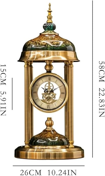JRose Collections Horloge de cheminée en marbre et laiton avec de grands chiffres et un look classique antique (Antique Big 60cm JR-1223) - Nail Gallerys