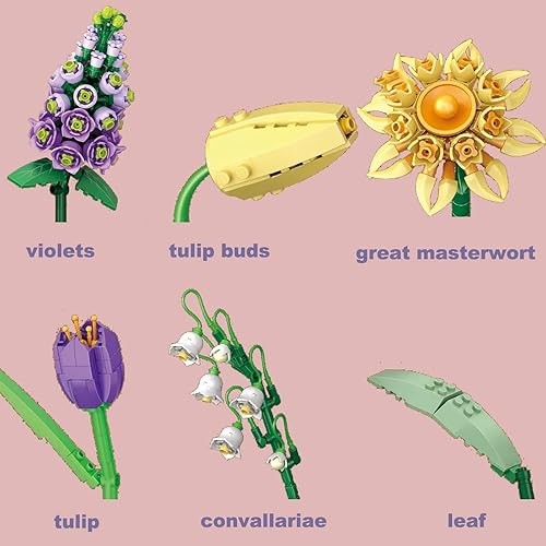 Ranedo Kit de Bouquet de Fleurs, kit de Construction de Briques, Fleurs artificielles, Collection botanique de 534 pièces pour Tous Les âges, décoration d'intérieur de Fleurs Uniques, Jaune - Nail Gallerys