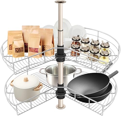 czyuRachel Karrousel - Armoire d'angle de cuisine - Panier rotatif à 270° - Double couche - Hauteur réglable (54,4 à 77 cm) - Armoire d'angle aveugle - Carrousel d'armoire pour cuisine - Nail Gallerys