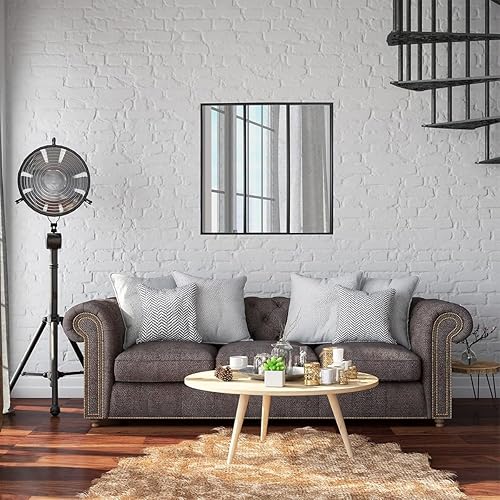 AltoBuy Miroir Forme Verrière Atelier Carré Métal Noir 61,5cm - Nail Gallerys