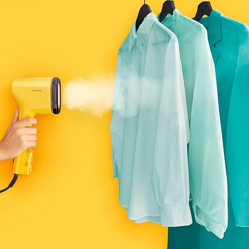 Tefal DT2026 Pure Pop Défroisseur vapeur, 1300 W, réservoir d'eau de 70 ml, élimine jusqu'à 99,99% des virus, bactéries, germes, chauffage rapide, émission de vapeur continue de 20 g/min, jaune/noir - Nail Gallerys