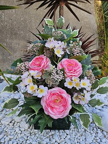 Roselynexpress Composition de Fleurs Artificielles Lestée Ciment pour Une Parfaite Tenue à l' extérieur. Réalisé par nos Soins de très Bonne Qualité. Haut/47cm. - Nail Gallerys