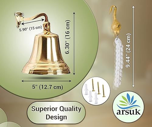 ARSUK Cloche de Bateau, Nautique, Marine en Laiton Massif, dîner d'école, réception, décoration Murale, Cloche Antique à Suspendre (5' Laiton Massif) - Nail Gallerys