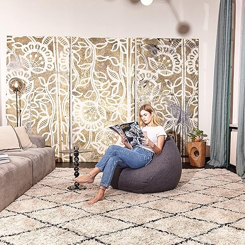 Green Bean© Square XXL Indoor Housse en Lin 80x90 cm - sans Remplissage - Housse de Pouf - Doux, Moelleux, Robuste - Lavable, avec Sac Interne Supplémentaire pour Transfert - Gris Foncé - Nail Gallerys