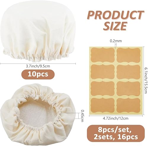 SUPERFINDINGS 10couvercle en Tissu Réutilisable pour Levain Couvercle de Pot de Levain Couvercle de Fermentation du Pain en Coton Élastique Couvercles en Tissu Réutilisables avec 16étiquettes Adhésive - Nail Gallerys