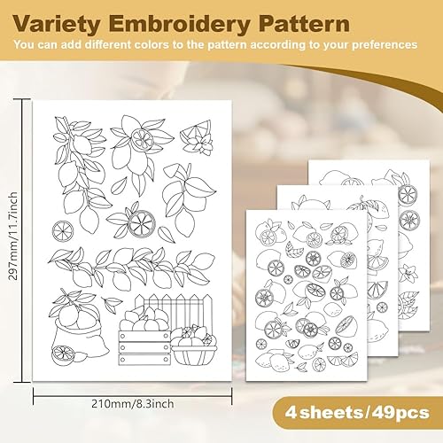 DOODLREAM Lot de 30 stabilisateurs de couture à la main solubles dans l'eau citron, 21 x 29,7 cm, stabilisateur de motif de broderie en tranches de citron, 4 feuilles de bâtonnets de fruits et - Nail Gallerys