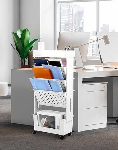 QWORK® Bibliothèque Mobile, Blanc, Chariot de Rangement Mobile avec roulettes, étagère d'organisation multifonctionnelle - Nail Gallerys
