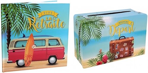 1 Tirelire urne avec 1 Livre d'or vive la Retraite Multicolore REF/7671-7672 Thème île, Tropique, Voyage - Nail Gallerys