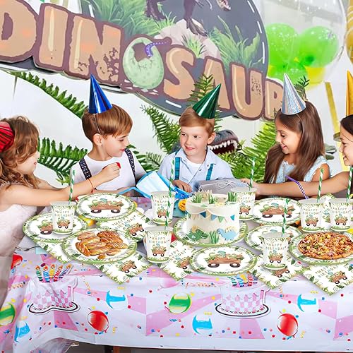 Dino Vaisselle de Fête, Decoration Anniversaire Dinosaure, Assiette Dinosaure Anniversaire Garcon, avec Assiettes, Serviettes, Pailles, Tasses, pour Decoration Anniversaire Garcon, 24 Invités - Nail Gallerys