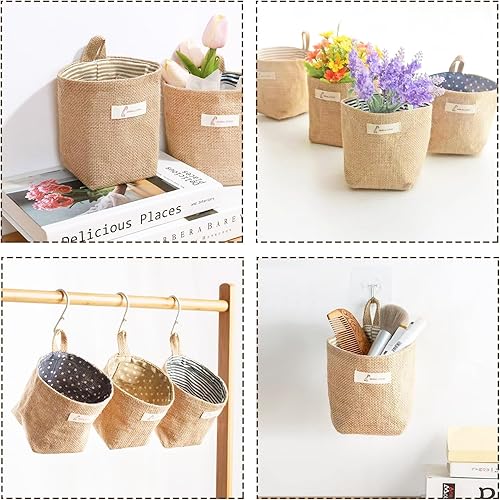 Lot de 4 paniers suspendus en coton et lin - Petit panier de rangement pliable - Pour objets et jouets - Nail Gallerys