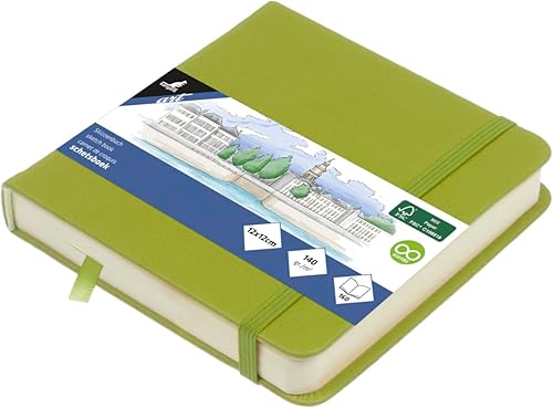 Kangaro Art Carnet de croquis 12 x 12 cm Vert citron Couverture rigide PU 80 feuilles 140 g Papier crème avec élastique et bande élastique - Nail Gallerys