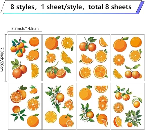 craspire 8 Feuille D'Autocollants Muraux Orange Autocollants de Fruits Autocollants de Fenêtre Autocollants Muraux Auto Adhésifs Imperméables en PVC Autocollants Muraux Amovibles pour Décoration - Nail Gallerys