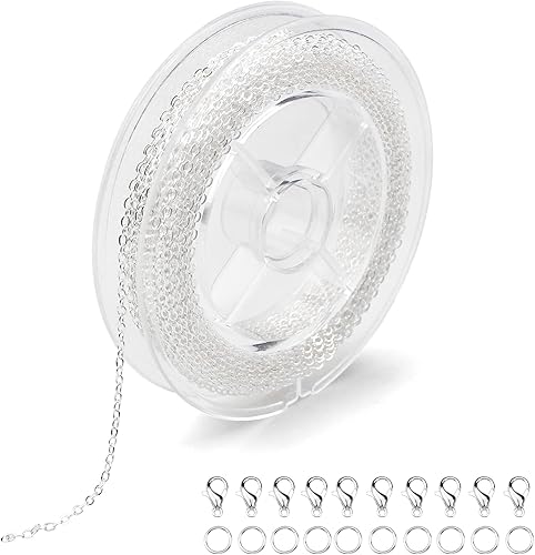 suaywo 12 Mètres 2MM Chaine pour Bijoux Argentée avec 50 Anneaux de Saut et 20 Fermoir Bijoux, Chainette pour Bijoux pour L'artisanat de Bricolage, les Fournitures de Bijoux - Nail Gallerys