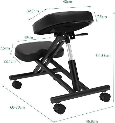 DlandHome Tabouret Genoux Ergonomique Siège Assis à Genoux Réglable Chaise avec Repose-Genoux Tabouret Ergonomique Roulant De Correction De Posture Structure en métal - Nail Gallerys