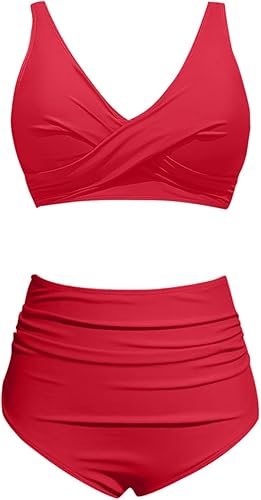 Bikini Rouge Deux pièces de Couleur Unie pour Femme Bikini Cher - Nail Gallerys