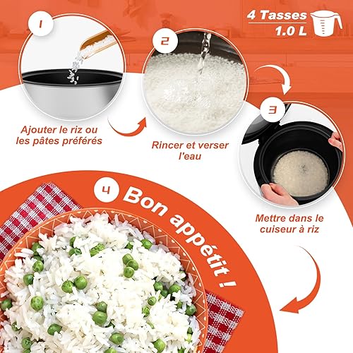 Macook Cuiseur De Riz (5 tasses de riz cru, 1 L), 400W Automatique Cuiseurs à Riz, Cuiseur Vapeur, Cuve Antiadhésive, Cuisson Sans Surveillance, Maintien Au Chaud, Panier Vapeur, pour 1 à 5 Personnes - Nail Gallerys
