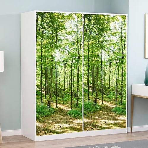 Stickers Porte Les Arbres Verts De La Forêt - Autocollants de Décoration PVC Amovible Imperméable Auto Adhésif pour Placard 77x200cm - Nail Gallerys