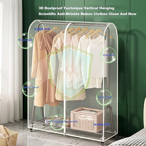 XYLGJYT Housse de Tringle à vêtements Anti-poussière avec Fermeture éclair, Housse de vêtements à Poser au Sol, PEVA épais, Housse Transparente pour Porte-Manteaux Suspendus,B 90x50x150cm - Nail Gallerys
