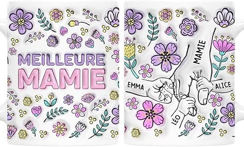 Cadeau Plus Mug Personnalisé Prénom - Meilleure Maman Du Monde Fleur Violet - Mug mamie, Tasse personnalisable mamie (Modèle #1) - Nail Gallerys
