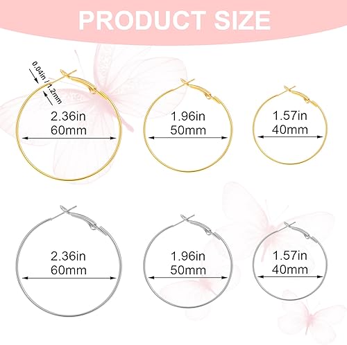 72 Pièces Anneau de Boucles d'Oreilles pour Fabrication Bijoux 4 cm 5 cm 6 cm Crochets Ouvert Cerceau de Perles Kit de Fabrication Boucle d'Oreille Fournitures Creation Bijoux - Nail Gallerys