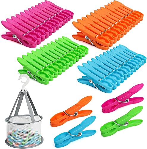 48 Pièces Pinces à Linge Multicolores en Plastique, Pinces à Linge Antidérapantes avec Panier de Rangement, sans Empreinte Pinces Souples, pour Couverture, Serviette, Vêtements, Chaussettes - Nail Gallerys