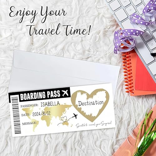 QOMJUFA Carte à gratter Ticket d'or | Golden Ticket | Carte d’embarquement cadeau surprise personnalisation destination, cadeau à gratter, billet avion, saint-valentin, annonce anniversaire - Nail Gallerys